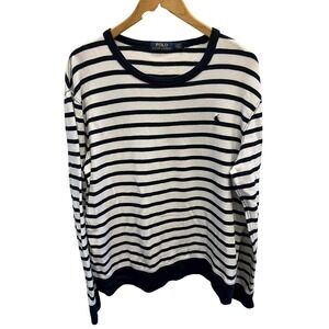 Polo Ralph Lauren Sweatshirt Sweater Mens French Terry Striped Navy White Large